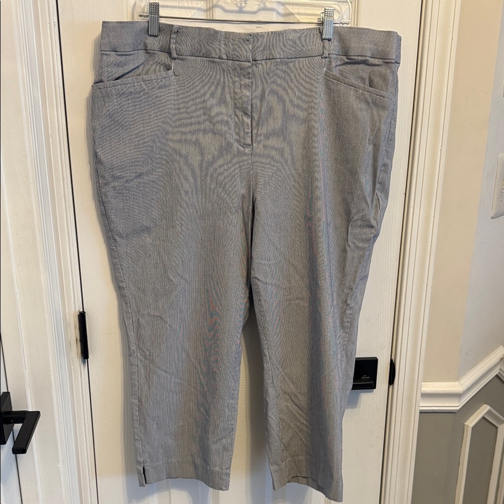 Lane Bryant 4 Season Pull On Ankle Pants Striped Seersucker Sz 22